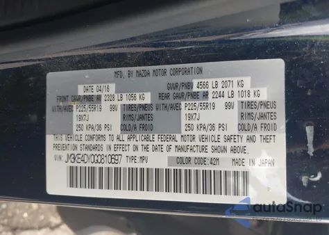 2016 Mazda Cx-5 Grand Touring z USA, uszkodzony, nr VIN JM3KE4DY0G0810697